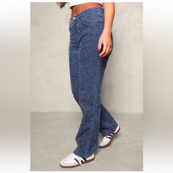 PrettyLittleThing Blue Bobble Texture High Waist Straight Leg Jeans Size 8 - Picture 4 of 12